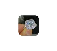 Princess Ring for Women Square Round Simulation Diamond Cubic Zirconia Halo Engagement Wedding Eternity Ring for Women 925 Sterling Silver Full Gemstone, size 8, Gemstone, Diamond