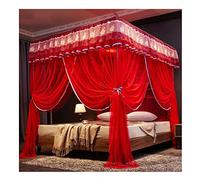 Princess Room Summer Bed Tent Mosquito Net, Romantic Lace Bed Curtain With Metal Bracket, Single Double Bed Bedroom Decoration (Red 180X220cm/71X87inch)
