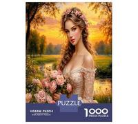 Princess Rose Field 1000 Pieces Jigsaw Puzzle Romantic Floral Grace Premium Jigsaw Puzzle Extra-Thick Cardboard Jigsaw Puzzle Collector Mind Relaxation Office Break Travel 38x26cm/1000pcs
