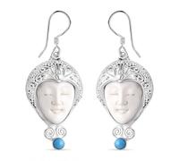 Princess Royal Bali Collection Ox Bone & Sleeping Beauty Turquoise Earrings in 925 Sterling Silver, Handcrafted Balinese Artisan Hook Earrings, Heritage-Inspired Luxury Jewellery