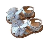 Princess Sandals for Toddler Girls Open Toe Comfortable Ankle Strap Anti Slip Flat Shoes with Bow Detail Summer Wide Fit Casual Footwear for Holiday, Wedding, Beach or Party Events