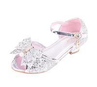 Princess Shoes Girls 31 Slim Plain Mary Jane Evening Shoes Rhinestone Bow Glitter Shoes Flexible Comfort Dress Shoes Wedding Kids Party Crystal Shoes for Birthday Party Carnival, silver, 10 UK Child