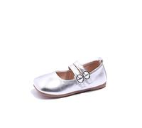 Princess Shoes Girls - Dance Shoes Full Sole Ballet Flats Adjustable Buckle School Shoes Square Toe Cap Ballet Shoes Mary Jane Shoes Comfortable Low Shoes Lightweight Single Shoes, silver, 10.5 UK