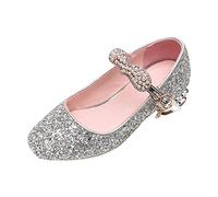 Princess Shoes Girls Glitter ary Jane ow Heel Sandal Sequin a y Wedding Birthday Dress Cosplay Shoes for 7to14 Years Toddlers Kids (Silver, 4.5 Big Kids)