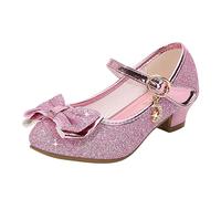 Princess Shoes Girls Glitter Mary Jane High Heel Dress Shoes Rhinestone Bow Plain Evening Shoes Cosplay Shoes Costume Party Crystal Shoes Kids Wedding Shoes for Birthday Party Carnival, Z011rosa, 1.5