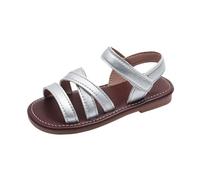 Princess Shoes Girls Sandals Comfortable Communion Shoes Non-Slip Beach Sandals Quick Drying Barefoot Shoes with Adjustable Buckle for Weddings Birthday Parties Campus, silver, 6 UK Child