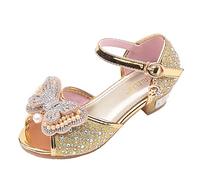 Princess Shoes Girls with Heel: Dance Shoes Party Shoes Peep Toe Fish Mouth Cosplay Shoes Pumps Shoes Performance School Shoes Wedding Shoes Pearls Rhinestone Festive Shoes, gold, 12 UK Child