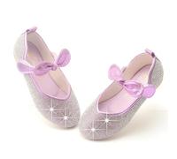 Princess Shoes Glitter Dress Wedding Party Leather for Girl Butterfly Silver Gold Shoe(Purple,27 Insole 17.5cm)