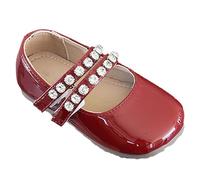 Princess Shoes with Pearls Mary Jane Shoes Soft Floor School Uniform School Shoes Flat Ballet Flats Baby Shoes Fashionable Elegant Dress Shoes Evening Shoes for Wedding Party Dance, red, 13 UK Child