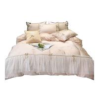 Princess Silk Satin Bedding Sets Soft Smooth Embroidery Quilts Cover Lace 4pcsBedding Set (Color : A, Size : 220cm*240cm) (A 220cm*240cm)