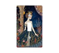 Princess Single Light Switch Cover Plate, Fantasy Fanciful Royal Flowers None Navy Plastic Standard Size Decorative Wall Plates for Home Living Room New Apartment Decor (Single)