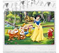 Princess Snow White Backdrop Enchanted Forest 5x3 Snow White and The Seven Dwarfs Party Background for Girl First Birthday Princess Vinyl Backdrops for Kids Room Wall Decor