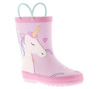 Princess Stardust Girls Unicorn Fruit Print Wellington Boots Kids Toddler Warm Lined Rubber Rain Boots with Easy On Handles Waterproof Winter Snow Boots Pink Non slip Sole Pink 12 Child UK