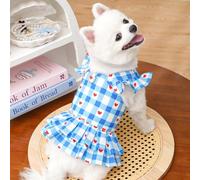 Princess-Style Pet Dress with Leash Loop - Checkered Flutter Sleeve Dress for Dogs & Cats