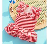 Princess-Style Pet Dress with Leash Loop - Checkered Flutter Sleeve Dress for Dogs & Cats