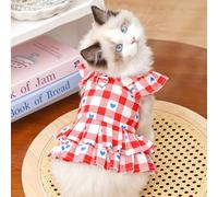 Princess-Style Pet Dress with Leash Loop - Checkered Flutter Sleeve Dress for Dogs & Cats