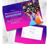 Princess & Superhero Party Invitations & Envelopes Birthday Invites (WRITE ON) Packs. (20 Invites & Envelopes)