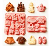 Princess Theme Silicone Chocolate Mould, Pink, 2 Pieces, Castle, Unicorn, Bow, Crown Shapes