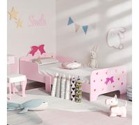 Princess-Themed Kids Toddler Bed w/ Cute Patterns, Safety Rails - Pink