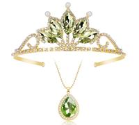 Princess Tiana Tiaras and Necklace for Women Green Princess Tiana Crown Birthday Halloween Party Princess Tiana Accessories