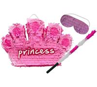 Princess Tiara Crown Pinata for Kids Parties - Fill Your Own Party Game Decoration - Includes Bashing Stick & Blindfold - Fairy Tale & Princess Birthday Themed Party - 30cm x 39cm x 7.5cm
