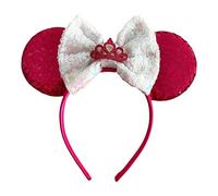 Princess Tiara Hot Pink & White Minnie Mouse Inspired Alice Headband With Big 5" Sequin Top Bow Handmade