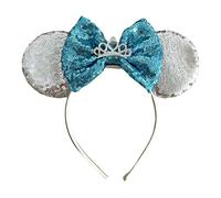 Princess Tiara Silver & Blue Minnie Mouse Inspired Alice Headband With Big 5" Sequin Top Bow Handmade