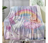 Princess Unicorn Blanket Super King Size, Cartoon Rainbow Fleece Throw Blanket for Bed Sofa Couch, Soft Cozy Flannel, Extra Large 230x270 cm, Decor & Gifts (R193)