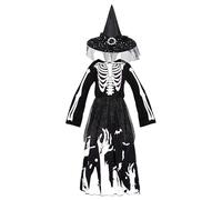Princess Witch Skeleton Costume - Girls Halloween Dress Up, Children's Scary Party Outfit | Unusual Skeleton Dress with Witch Hat for Cosplay Tricking Night Spooky Event Theme