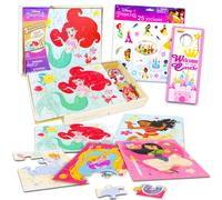 Princess Wooden Puzzle 5 Pack - 24 Piece Princess Wood Puzzles Bundle with Holding Tray Princess Puzzles for Kids with Princess Stickers and More