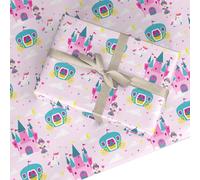 Princess Wrapping Paper - Pink Castle, Unicorn & Carriage Design - For Girls Birthday, Christmas & Parties - Fairy Tale Theme Gift Wrap - Recyclable by Dyefor - 6 Sheets (50 x 70cm)