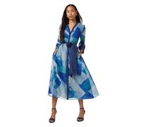 Principles Blue Belted Contrast Detail Collarless Shirt Dress, 16, Blue