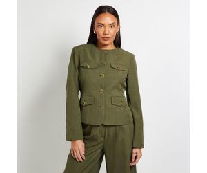 Principles Collarless Textured Jacket KHAKI SIZE 10