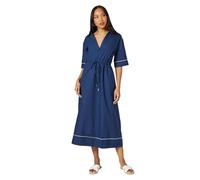 Principles Navy Contrast Detail Poplin Drawstring Midi Dress, 10, Navy