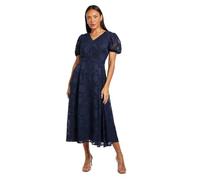 Principles Floral Jacquard Puff Sleeve Midi Dress, 10, Navy