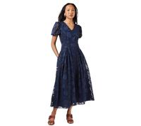 Principles Floral Jacquard Puff Sleeve Midi Dress, 16, Navy