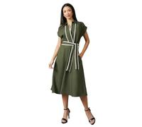 Principles Green Contrast Detail Tie Front Midi Dress, 12, Khaki
