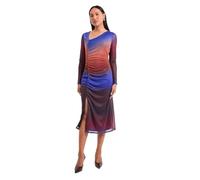 Principles Ruched Draw Chord Detail Ombre Mesh Midi Dress, 14, Blue
