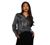 Principles Silver Sequin Shirt with Contrast Collar, 14, Silver