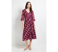 Principles Women's Abstract Organza Belted Midi Dress in Berry | Size: 14 Principles Berry 14