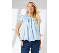 Principles Women's Blue Cotton Poplin Bubble Hem Top in Light Blue | Size: 10 Principles Light Blue 10