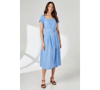 Principles Women's Blue Square Neck Belted Linen Midi Dress | Size: 14 Principles Blue 14