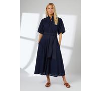 Principles Women's Broderie Belted Contrast Detail Midaxi Dress in Navy | Size: 16 Principles Navy 16