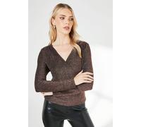 Principles Women's Brown Glitter Detail Jersey Wrap Top in Bronze | Size: 20 Principles Bronze 20