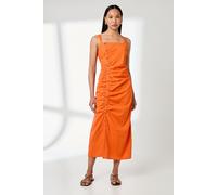 Principles Women's Button Detail Square Neck Linen Blend Midi Dress in Orange | Size: 14 Principles Orange 14