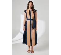 Camel Colour Block Notch Neck Tie Waist Midi Dress Principles Camel 18