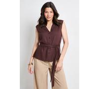 Principles Women's Collared Belted Linen Blend Top in Chocolate | Size: 18 Principles Chocolate 18