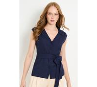 Principles Women's Collared Belted Linen Blend Top in Navy | Size: 10 Principles Navy 10