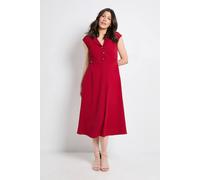 Principles Women's Collared Button Detail Fit & Flare Dress in Dark Red | Size: 10 Principles Dark Red 10