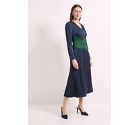 Principles Women's Colour Block Satin Crepe Fit & Flare Midi Dress in Navy | Size: 14 Principles Navy 14